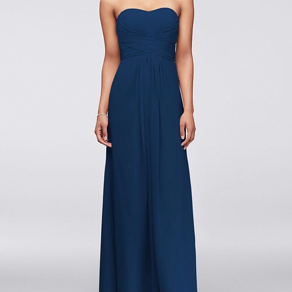 Chiffon strapless navy bridesmaid dress